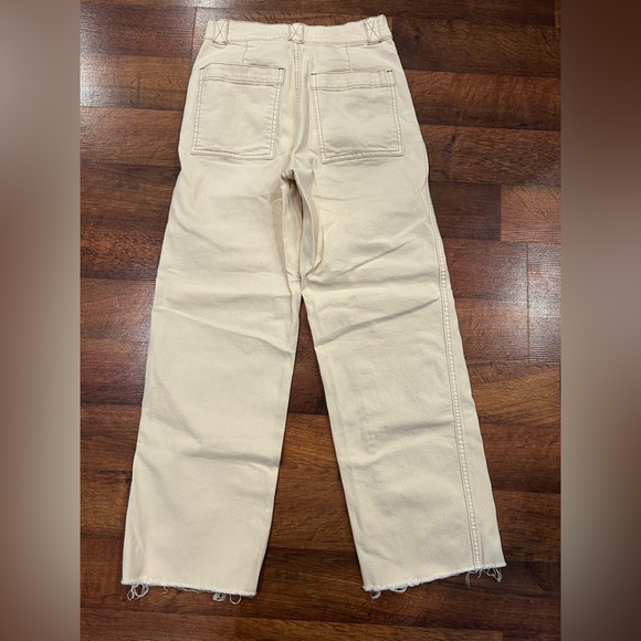 Madewell Emmett Wide Leg Pants Cream Color Women’s Size 25 Raw Hem 99% Cotton - Picture 9 of 10